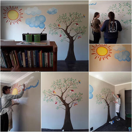 Volunteers make the class rooms pretty